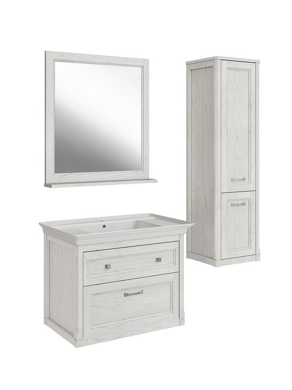 Тумба с раковиной ASB-Woodline Толедо 85 белая, патина серебро