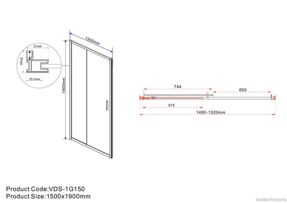 Душевая дверь в нишу Vincea Garda VDS-1G150CLG 150 см, профиль брашированное золото, стекло прозрачное