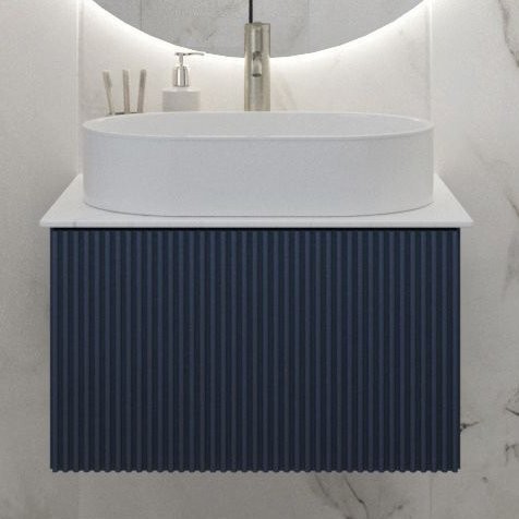 Тумба под раковину со столешницей La Fenice Terra 60 подвесная, синяя, столешница белый мрамор