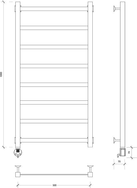 Полотенцесушитель электрический Secado Корсико 4603777441968 105x55 см, подключение слева, матовый черный, лесенка