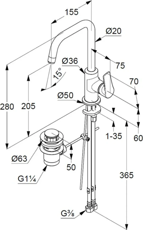 Смеситель для раковины Kludi Pure&Solid 340250575