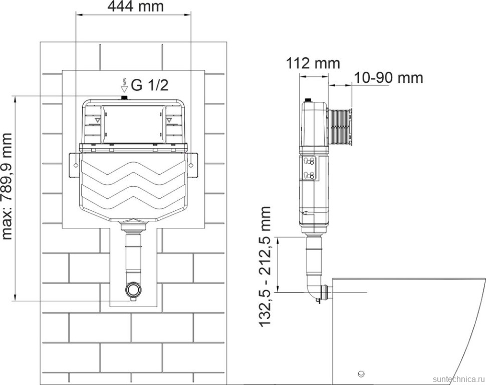Смывной бачок скрытого монтажа Wasserkraft Aller 10TLT.031.ME.MG04 с кнопкой смыва матовое золото