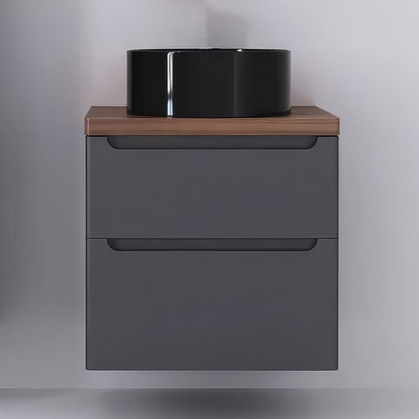 Тумба под раковину со столешницей Jorno Wood 60 серая, столешница темная