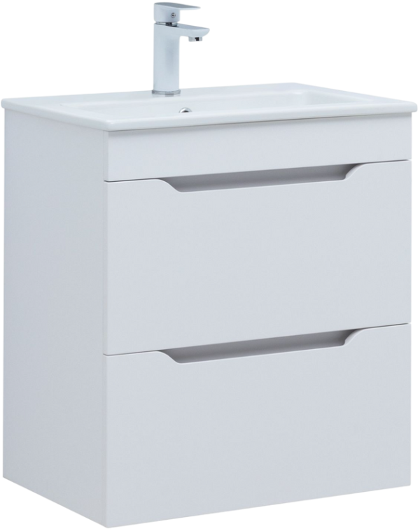 Тумба с раковиной Aquanet Практика 60 2 ящика, белая матовая