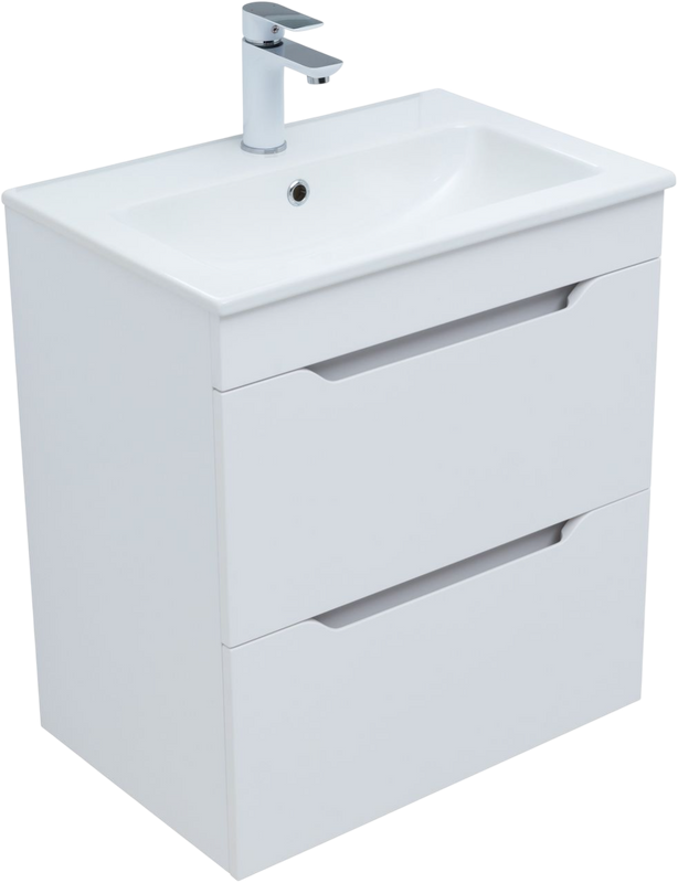 Тумба с раковиной Aquanet Практика 60 2 ящика, белая матовая