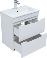 Тумба с раковиной Aquanet Практика 60 2 ящика, белая матовая