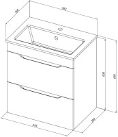 Тумба с раковиной Aquanet Практика 60 2 ящика, белая матовая