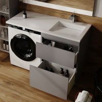 Мебель для ванной комнаты Style Line Даллас Леон 120 R Люкс Plus напольная, серая, для стиральной машины, 2 ящика