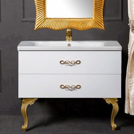 Тумба с раковиной Armadi Art NeoArt 100 white с ручками Wave золото, с ножками