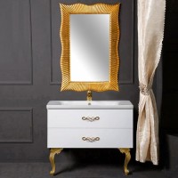 Тумба с раковиной Armadi Art NeoArt 100 white с ручками Wave золото, с ножками