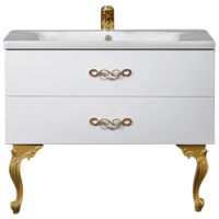 Тумба с раковиной Armadi Art NeoArt 100 white с ручками Wave золото, с ножками