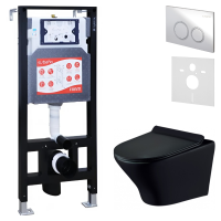 Комплект Унитаз подвесной Esbano Aster ESUPASTEBM матовый черный + Инсталляция Fram + Кнопка ESINKRG11SC