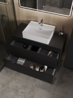 Мебель для ванной комнаты Orange Line 100 подвесная, 2 ящика, матовая черная с раковиной B04-500W