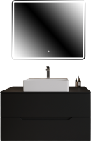 Мебель для ванной комнаты Orange Line 100 подвесная, 2 ящика, матовая черная с раковиной B04-500W