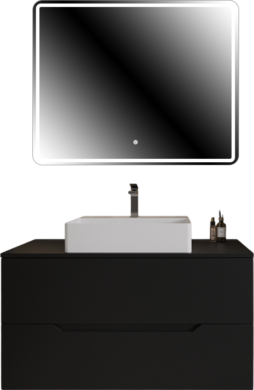 Мебель для ванной комнаты Orange Line 100 подвесная, 2 ящика, матовая черная с раковиной B04-500W