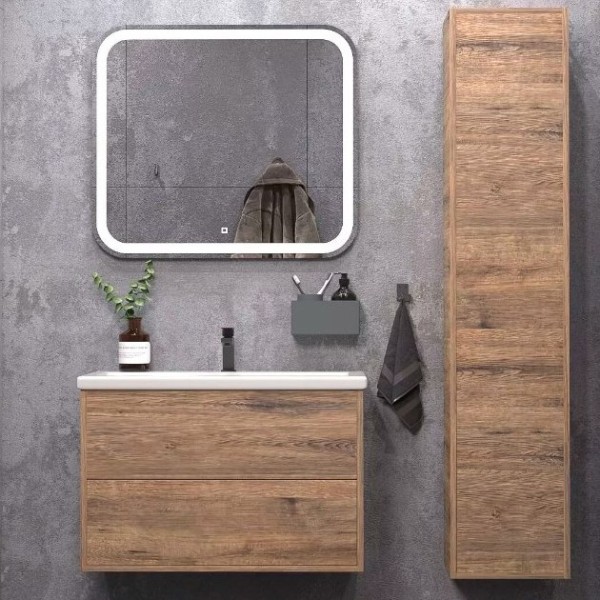 Мебель для ванной комнаты SanStar Siva 80 подвесная, дуб веллингтон табак, раковина Como