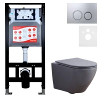 Комплект 3 в 1 Унитаз подвесной Esbano Azalea ESUPAZALGM + Инсталляция Fram + Кнопка ESINKRG11MC цвет матовый хром