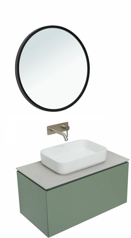 Мебель для ванной комнаты Allen Brau Infinity 85 1+1, подвесная, олива матовый, столешница серый структ