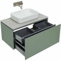 Мебель для ванной комнаты Allen Brau Infinity 85 1+1, подвесная, олива матовый, столешница серый структ