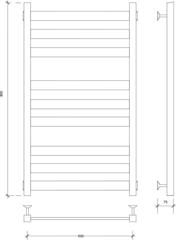 Полотенцесушитель электрический Secado Комано 3 85x55 см, подключение справа, матовый черный, лесенка