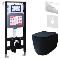 Комплект 3 в 1 Унитаз подвесной Esbano ESUPGARABM + Инсталляция Fram + Кнопка ESINKRG11SC цвет глянцевый хром