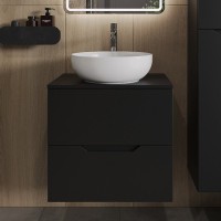 Тумба с раковиной Orange Line 60 подвесная, 2 ящика, матовая черная с раковиной B07-420W