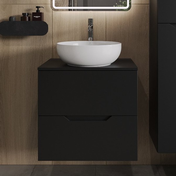 Тумба с раковиной Orange Line 60 подвесная, 2 ящика, матовая черная с раковиной B07-420W