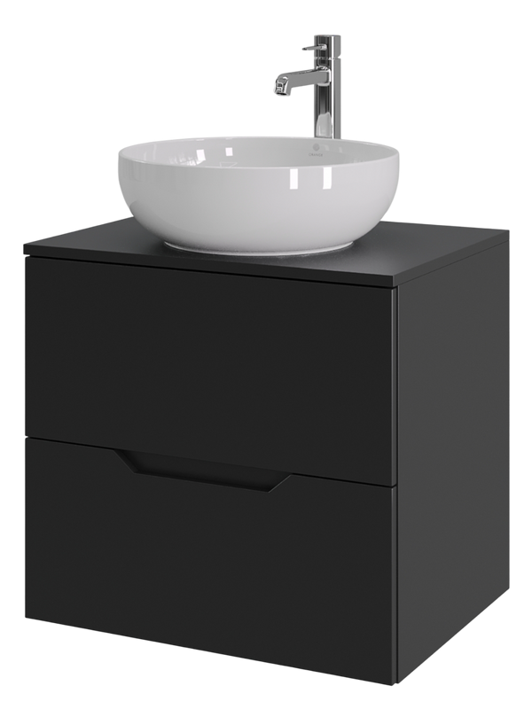 Тумба с раковиной Orange Line 60 подвесная, 2 ящика, матовая черная с раковиной B07-420W