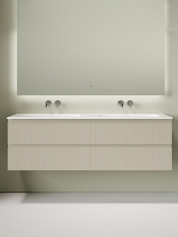 Тумба с раковиной Sancos Snob T 80 beige soft, 2 шт, раковина Ceramicanova Grace CN7023wx с двумя чашами, без отверстий под смеситель