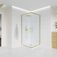 Душевой уголок Veconi Evo 300 G 80х80 см, профиль брашированное золото, стекло прозрачное