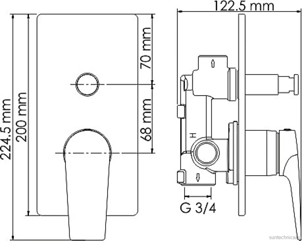 Встраиваемый смеситель для душа и ванны Wasserkraft Glan 6661 С ВНУТРЕННЕЙ ЧАСТЬЮ