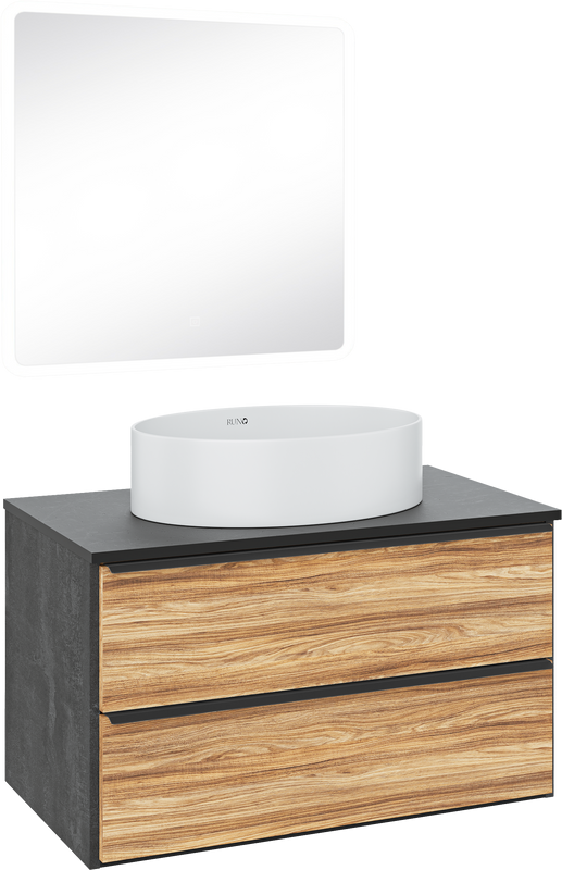 Мебель для ванной комнаты Runo Мальта 85 дуб, черная, раковина Ovale 50
