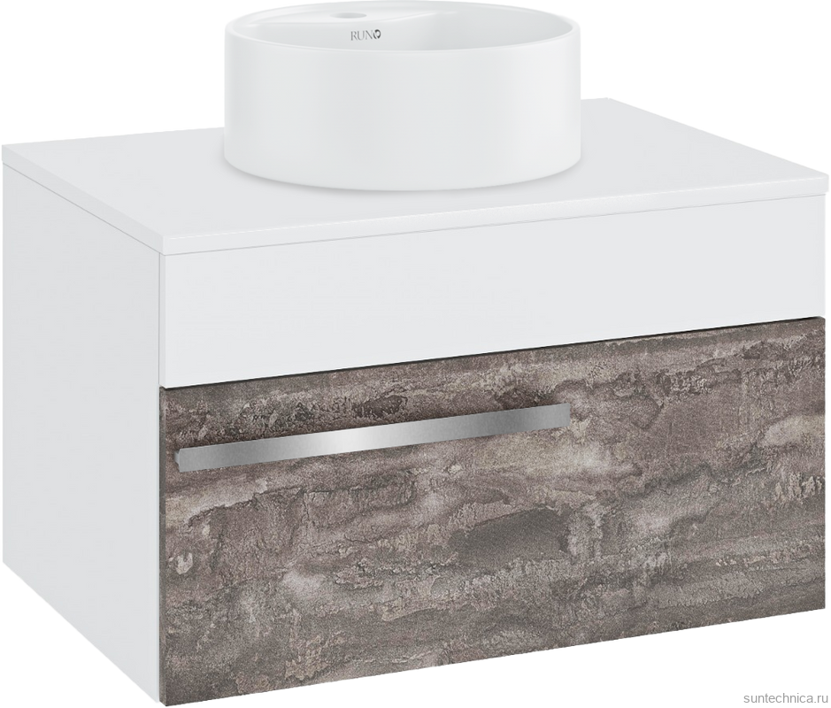 Тумба с раковиной Runo Вудлайн 65 подвесная, железный камень, раковина Sole 40