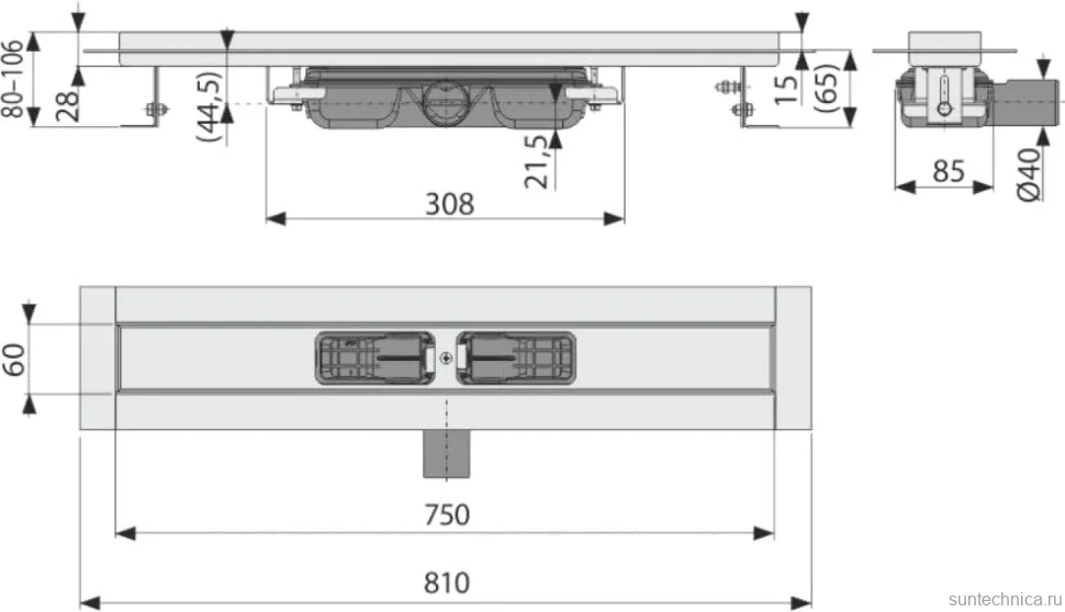 Душевой трап (лоток) AlcaPlast APZ106 -750 без решетки