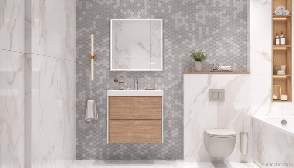 Тумба под раковину Velvex Gesso 70.2Y дуб сонома, белая