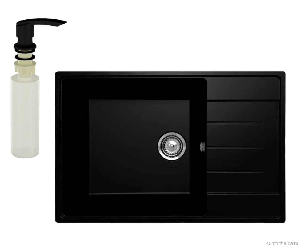 Мойка кухонная Ulgran Quartz Prima 760 уголь + дозатор UQ 02 уголь