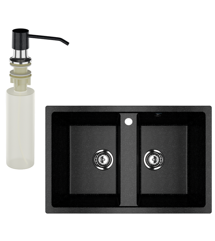 Мойка кухонная Ulgran U-608 308 черная + дозатор U-01 черный