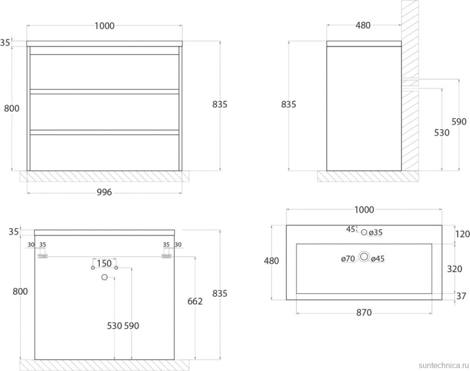 Тумба с раковиной Art&Max Family-M 100 напольная, harbor golden