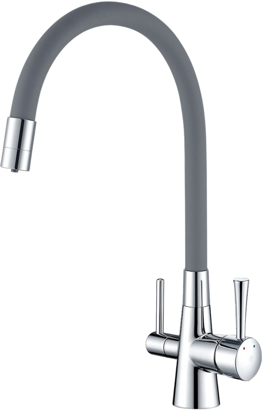 Смеситель для кухни Lemark Comfort LM3075C-Gray с гибким изливом, хром, серый
