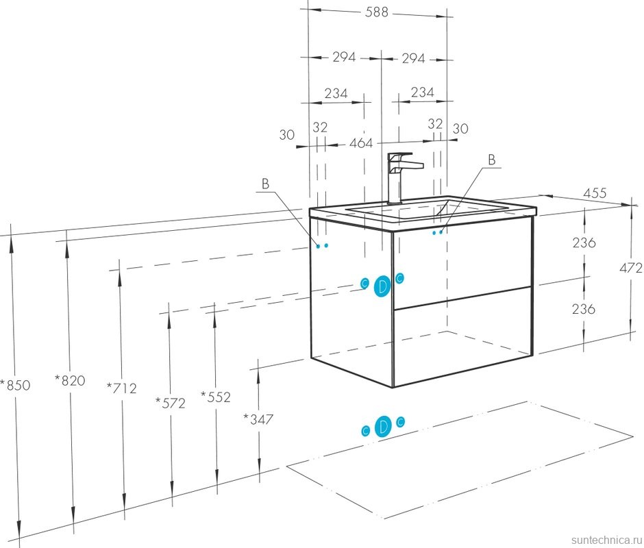 Мебель для ванной комнаты AQUATON Сохо 60 cлэйт, галька серая