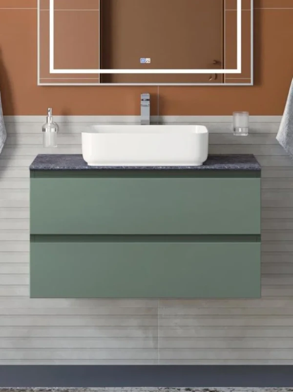 Тумба под раковину со столешницей BelBagno Kraft 80 подвесная, матовая еловая, столешница kep-80-grn