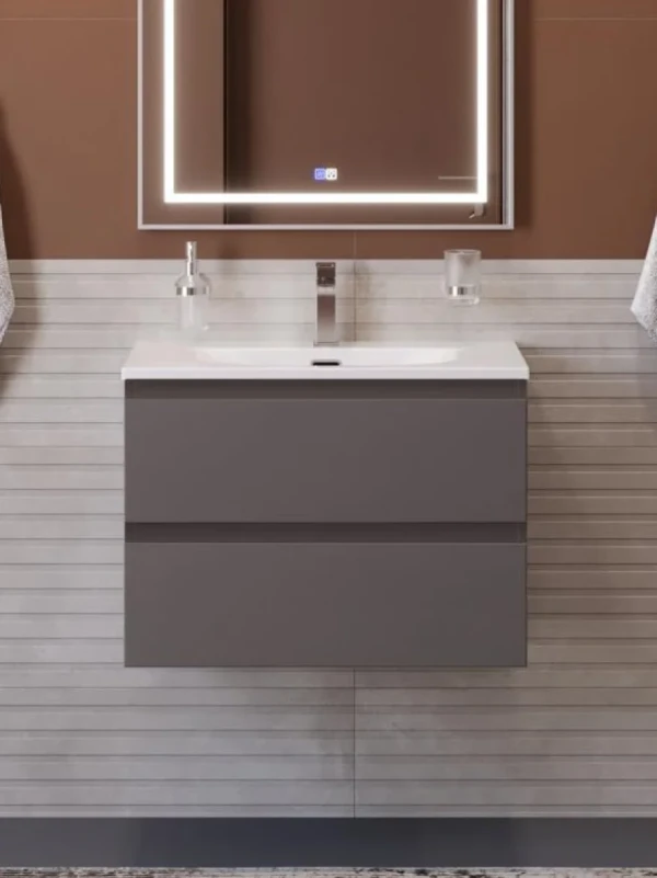 Тумба с раковиной BelBagno Kraft 70 подвесная, матовая темно-серая, раковина bb-8099-70