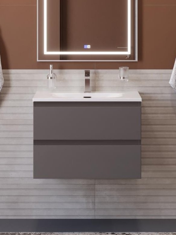 Тумба с раковиной BelBagno Kraft 70 подвесная, матовая темно-серая, раковина bb-8099-70