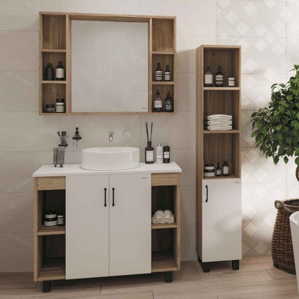 Мебель для ванной комнаты Grossman Флай 100 со столешницей, дуб сонома, белая