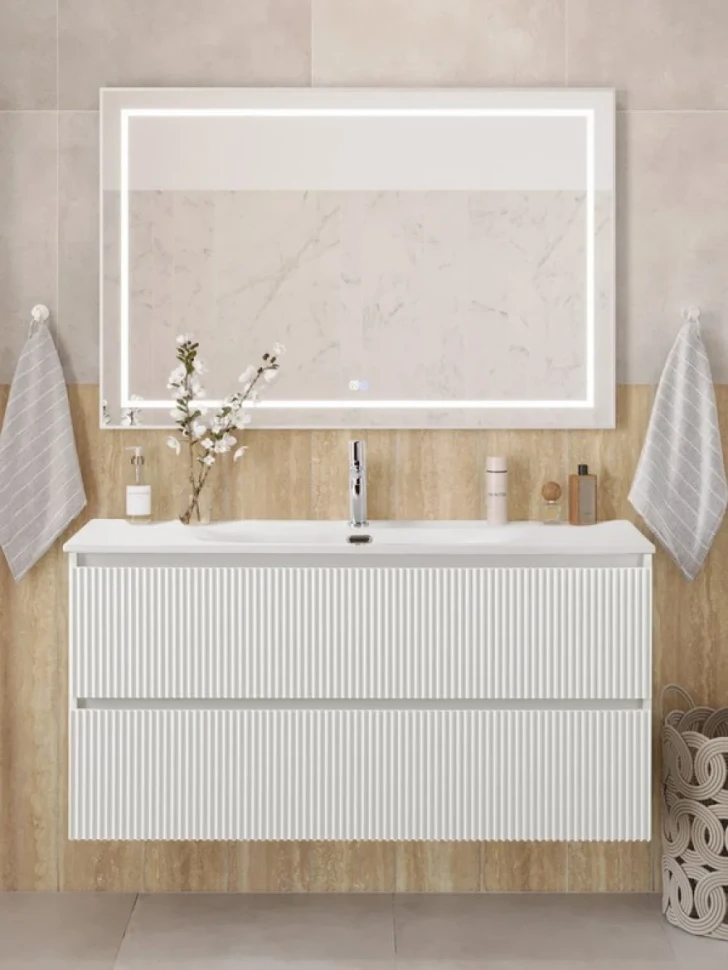 Мебель для ванной комнаты BelBagno Uno 120 подвесная, 2 ящика, bianco opaco