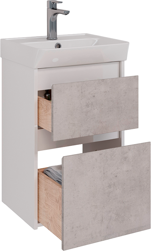 Тумба с раковиной Lemark Combi 45 бетон, белая глянцевая