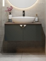 Тумба с раковиной Runo Андорра 70 подвесная, графит, дуб коньячный