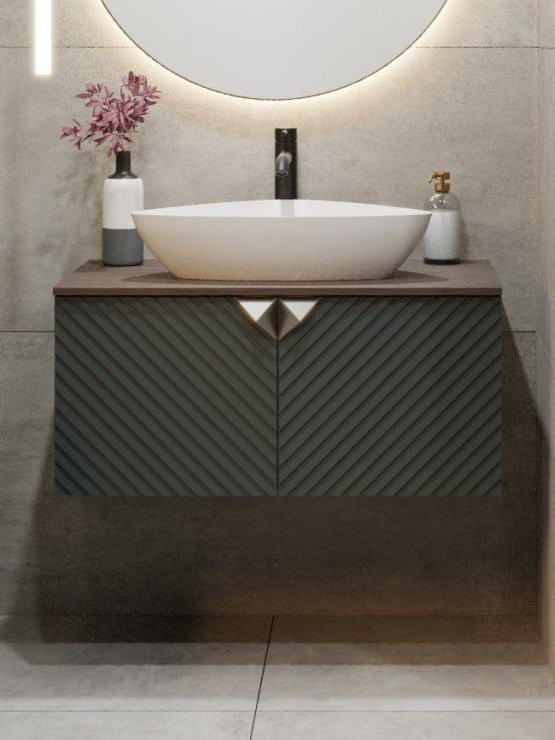 Тумба с раковиной Runo Андорра 70 подвесная, графит, дуб коньячный