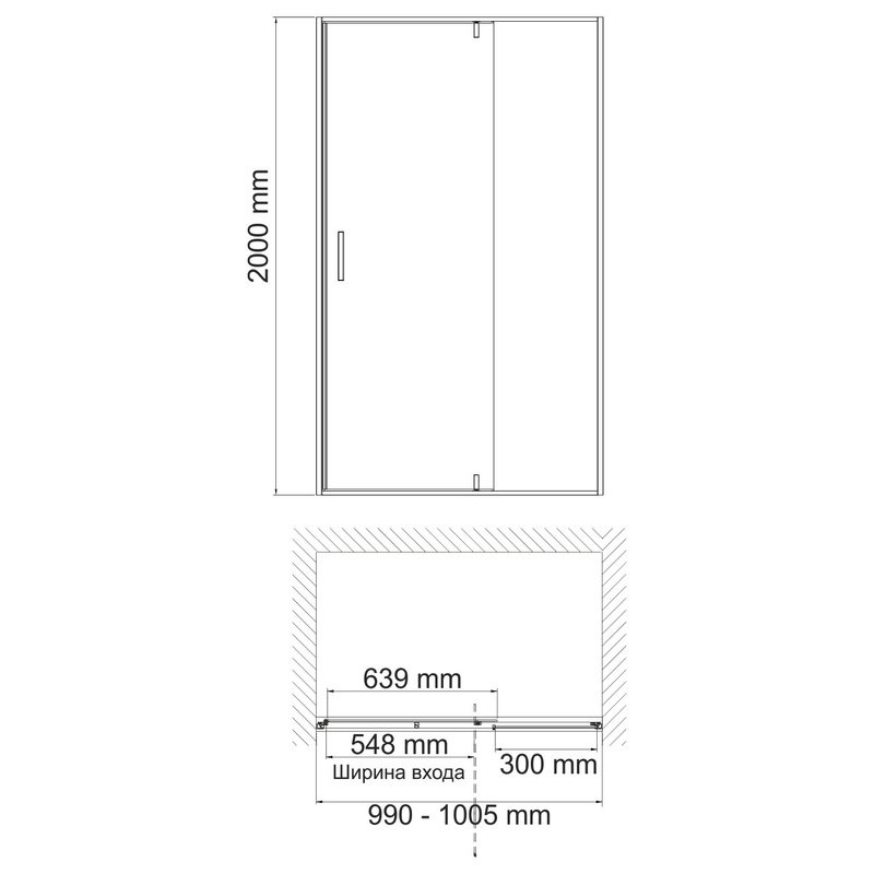 Душевая дверь в нишу Wasserkraft Spree 14P 100 см, профиль никель, стекло прозрачное