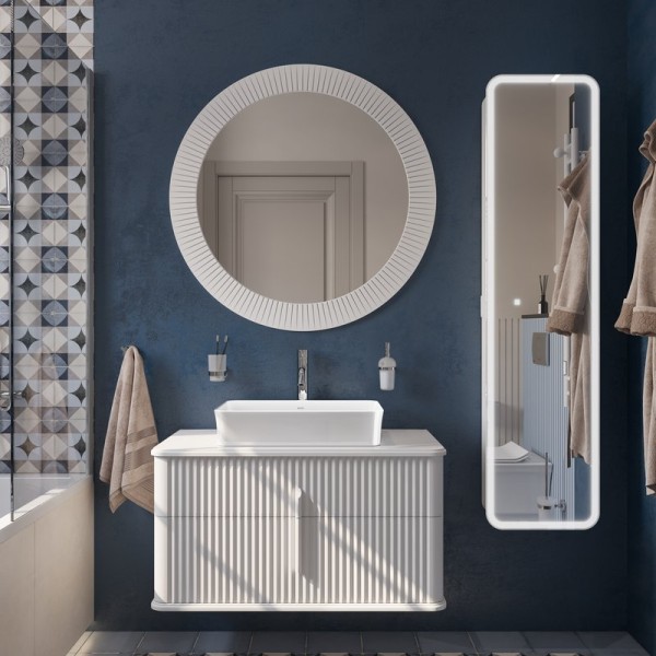 Мебель для ванной комнаты STWORKI Молде 95 белая, со столешницей, раковина BOCCHI Sottile белая глянцевая